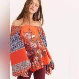 Free People Positano Handkerchief Boho Floral Oversized Blouse: Large: NWT